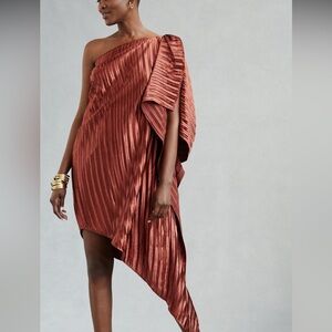 One shoulder asymmetrical dress with pleats.